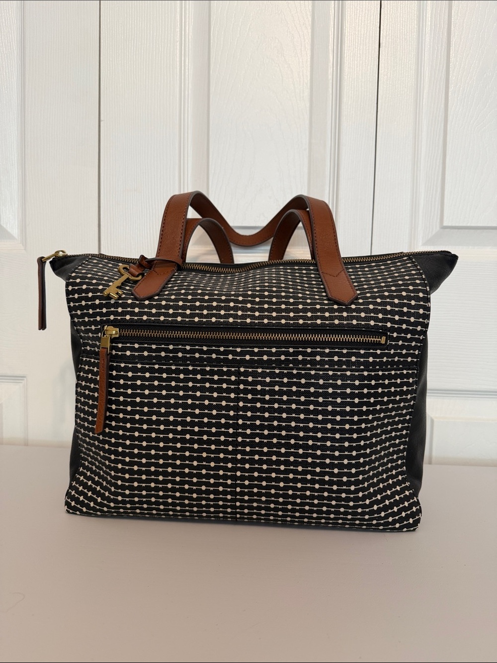 Fossil Black & White Patterned Tote Bag